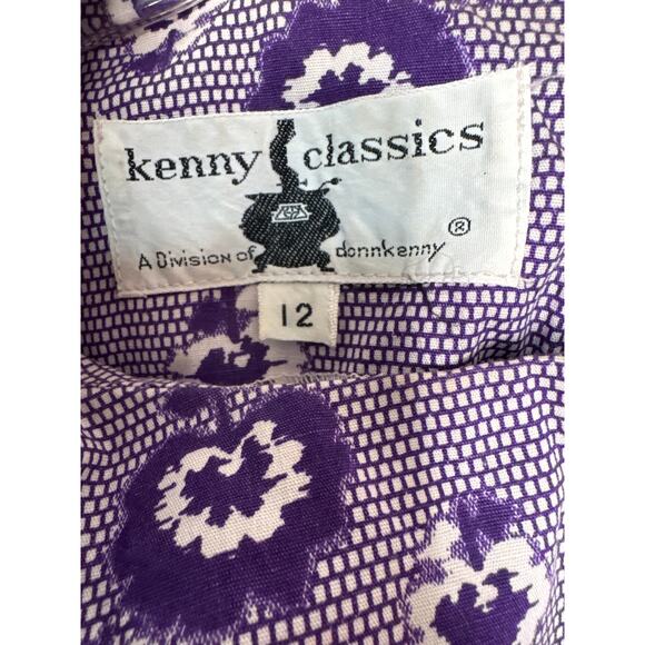 1960s Kenny Classics Purple Drop-Waist Floral Sleeveless Dress medium to large - Picture 9 of 10